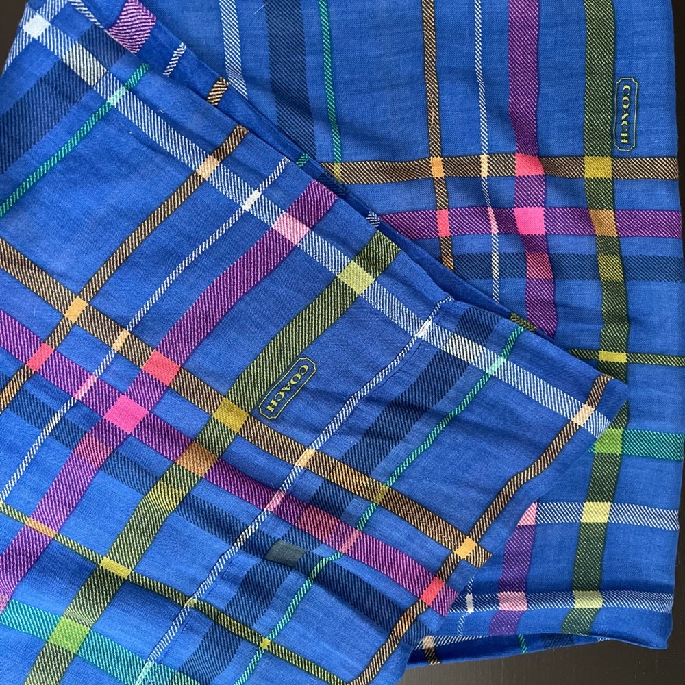 Coach Blue Plaid Scarf